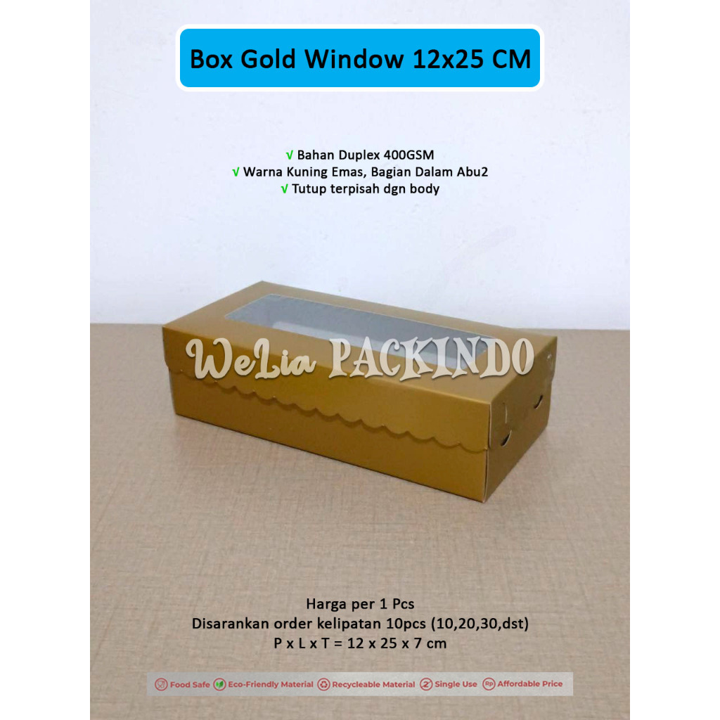 

[1 PCS] Box Gold Window 12x25x7 cm / Kotak Premium Brownies Jendela Transparan 12x25 / Dus Premium Kue Brownies Bolu / Dus TPS