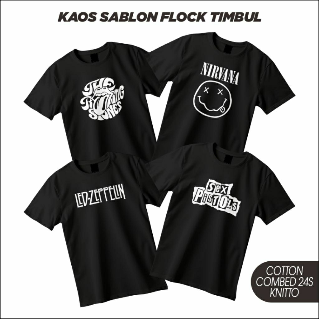 kaos band music group band baju music kaos flock timbul bludru