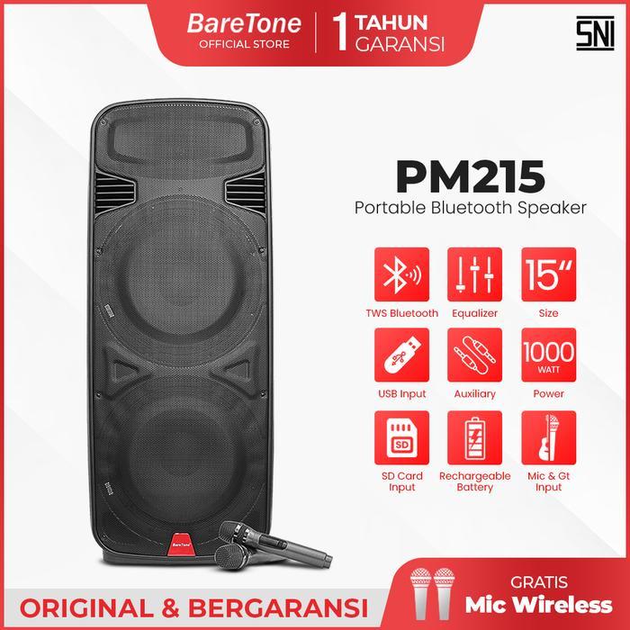 BARETONE PM215 SPEAKER PORTABLE BARETONE PM 215 ORIGINAL 15 INCH DOUBLE BLUETOOTH WIRELESS KARAOKE