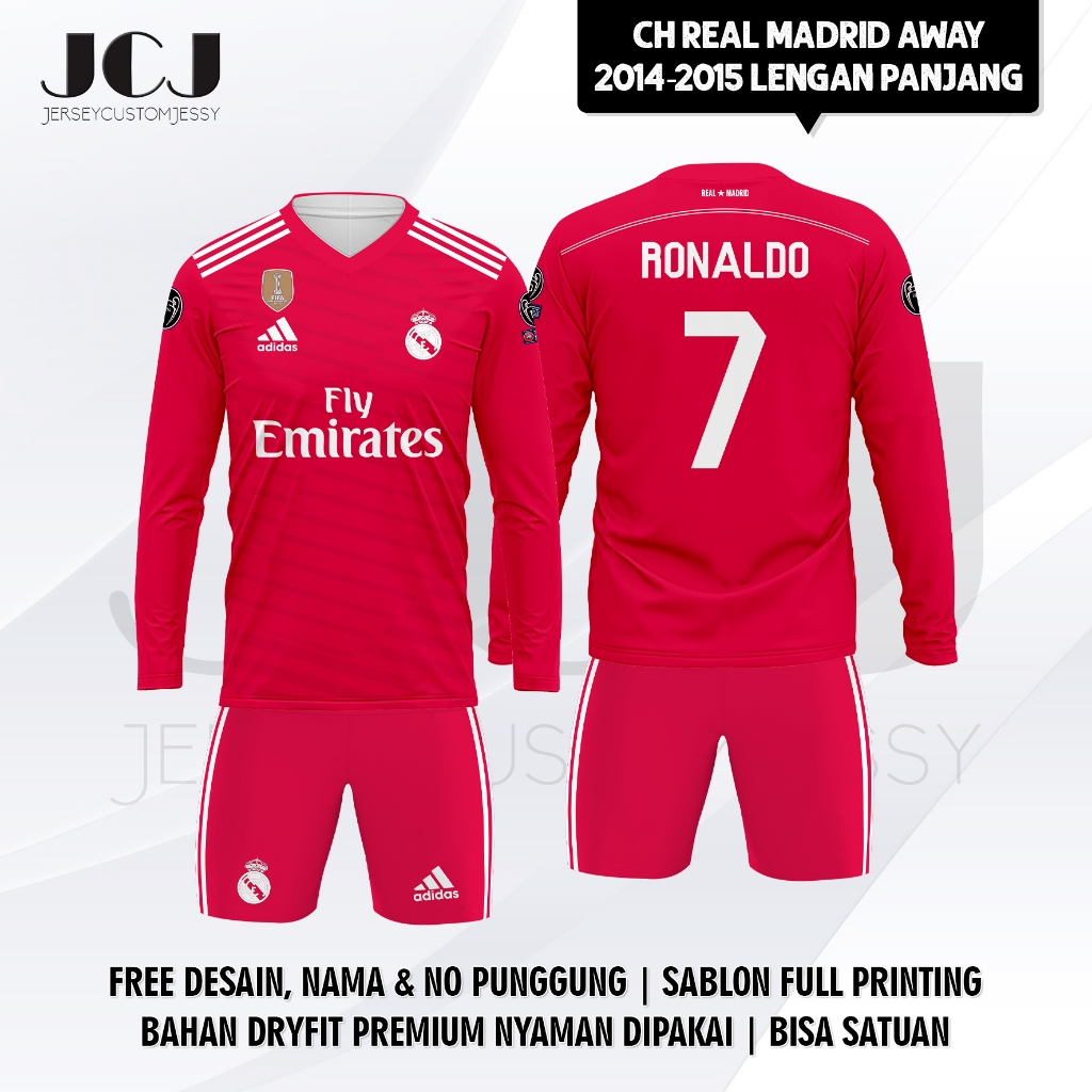 Jersey Sepak Bola Ch Real Madrid Away 2014-2015 Panjang Free Custom Nama dan Nomor