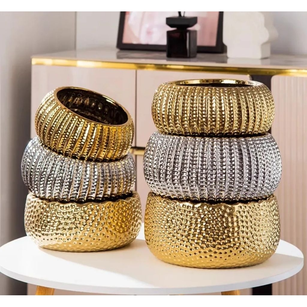 Vas Gold / Vas Bunga Gold / Vas Keramik / Pot Bunga Gold