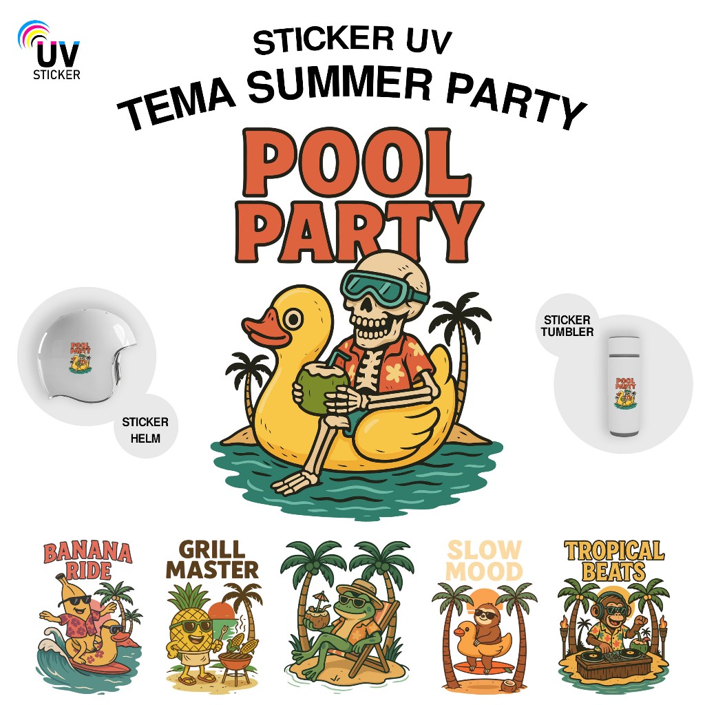 

STIKER UV - TEMA SUMMER PARTY | STICKER UV, STICKER MOTOR, STICKER MOBIL, STICKER HELM, STICKER TUMBLER, STICKER 3D, STICKER UV DTF BY UVSticker