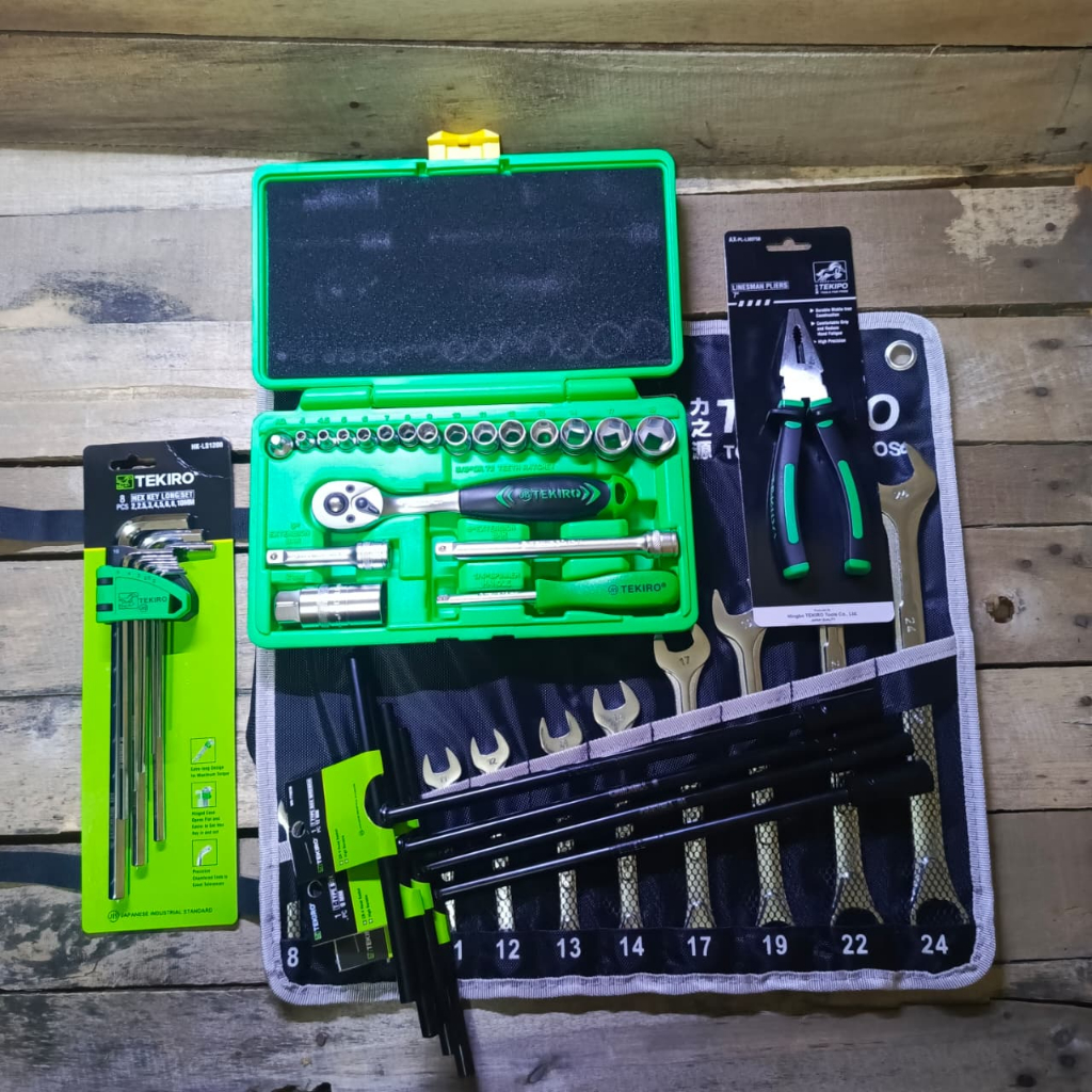 PAKET HEMAT Kunci Sok Set Tekiro 21 Pcs DR.1/4"-3/8" Kunci Sok Tekiro Original + Kunci Pas Ring Set 