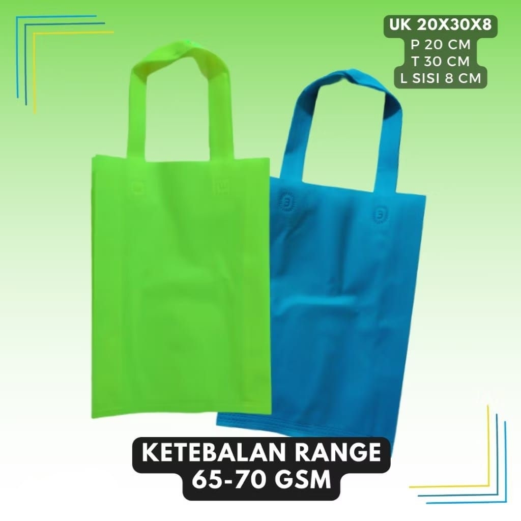 

TAS KAIN SPUNBOND uk=20x30x8 isi 12 lembar. GoodieBag Ulang Tahun. TAS KAIN RAMAH LINGKUNGAN