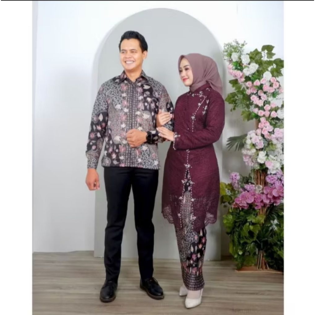 Couple Kebaya Tunik Janggan Brukat Payet Modern/Kem Batik Panjang/Kebaya Remaja