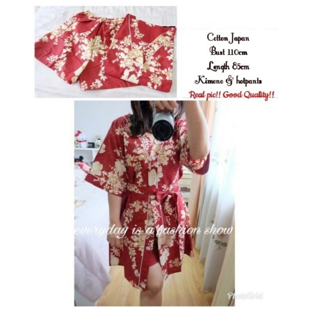 SleepWear Set Kimono Rose - Kimono Rose Piyama Set - Sleepwear Kimono Rose Wanita - Kimono Rose Set 