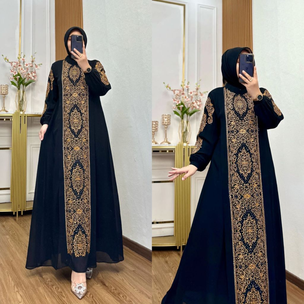 GAMIS BORDIR SET HIJAB TERBARU MEWAH ELEGAN
