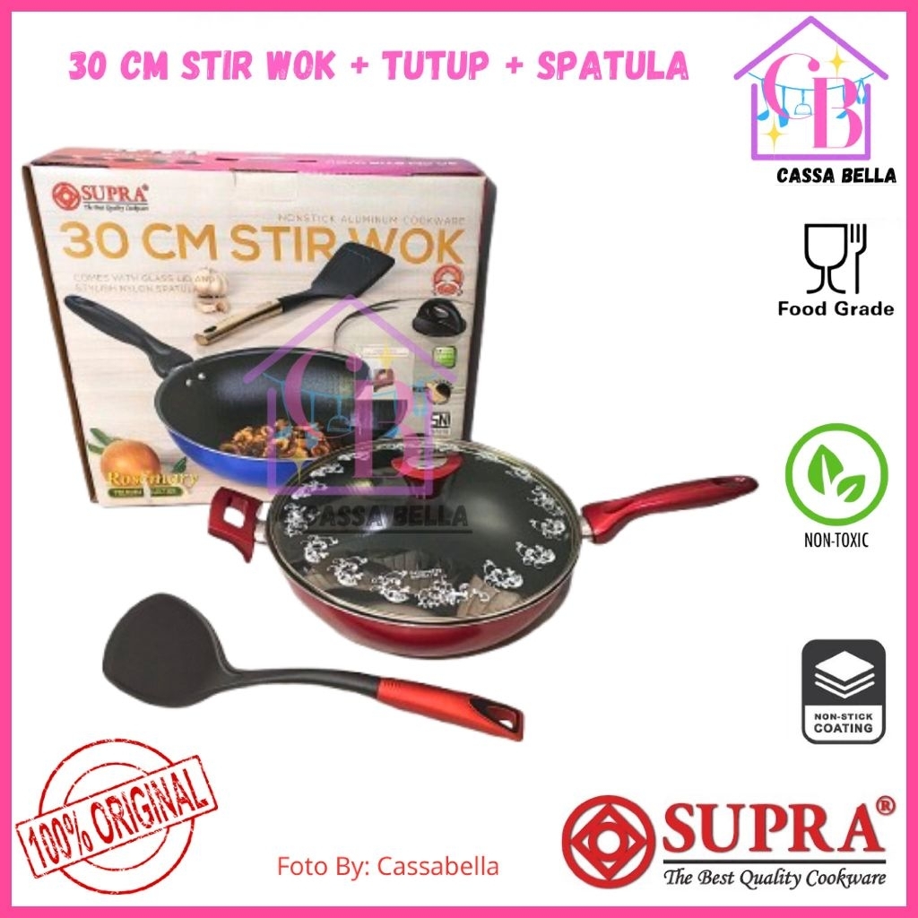SUPRA Rosemary Stirwok 30cm+LID / Wajan Teflon Supra 30cm+Tutup