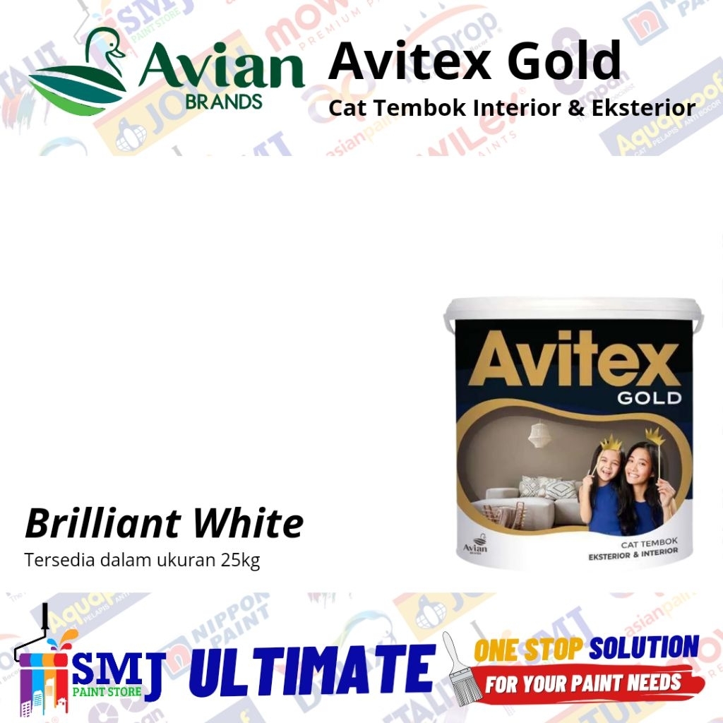 Cat Tembok Interior Brilliant white Avitex Gold Avian - 25kg