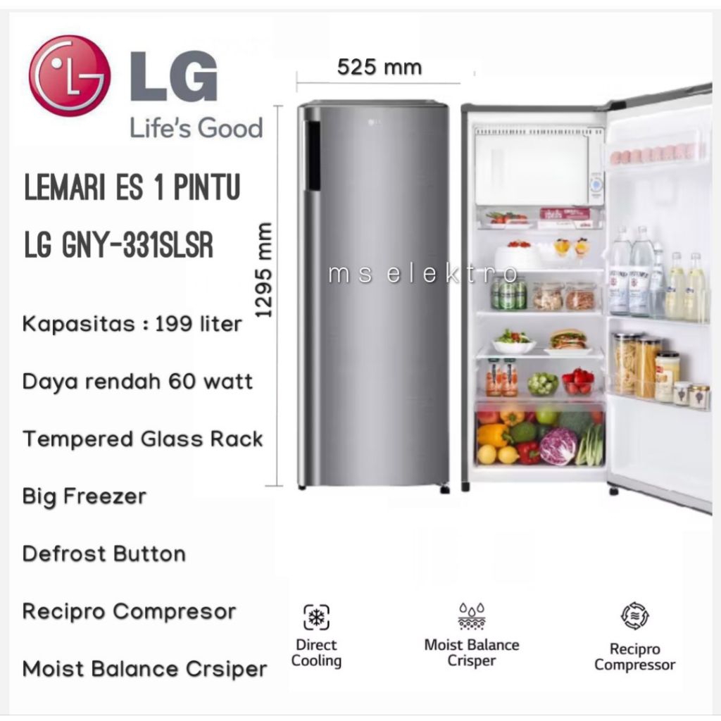 Kulkas Lemari Es LG 1 pintu GNY - 331 SLSR