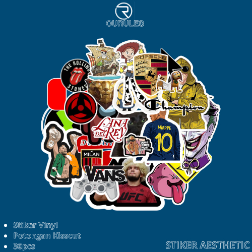 

OURULES - 30 Pcs Stiker Pack Random Super Hypebeast Aesthetic 016 VinyL Glossy Waterproof
