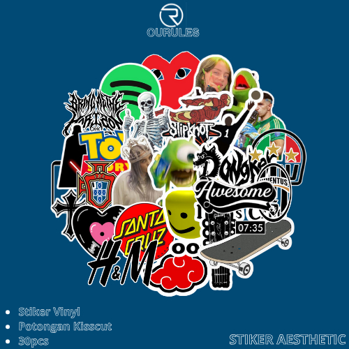 

OURULES - 30 Pcs Stiker Pack Random Super Hypebeast Aesthetic 003 VinyL Glossy Waterproof