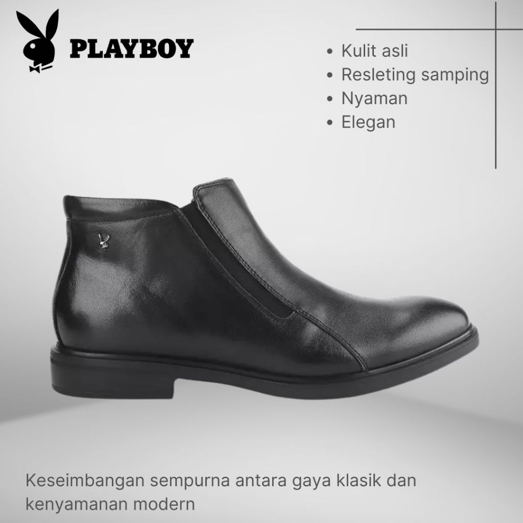 SEPATU PLAYBOY ORIGINAL BOOT PRIA FORMAL KULIT ASLI HITAM PL01