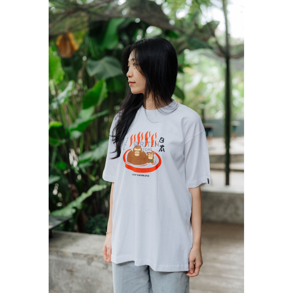 AAPE Onsen Ape Tee White Original / Baju Kaos Aape Authentic