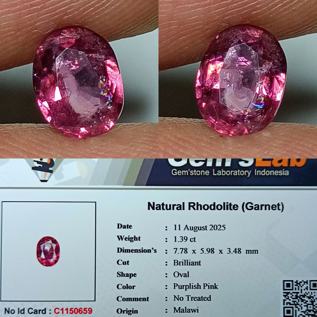 NATURAL RHODOLITE GARNET MALAWI GARNET MEMO GLI LAB