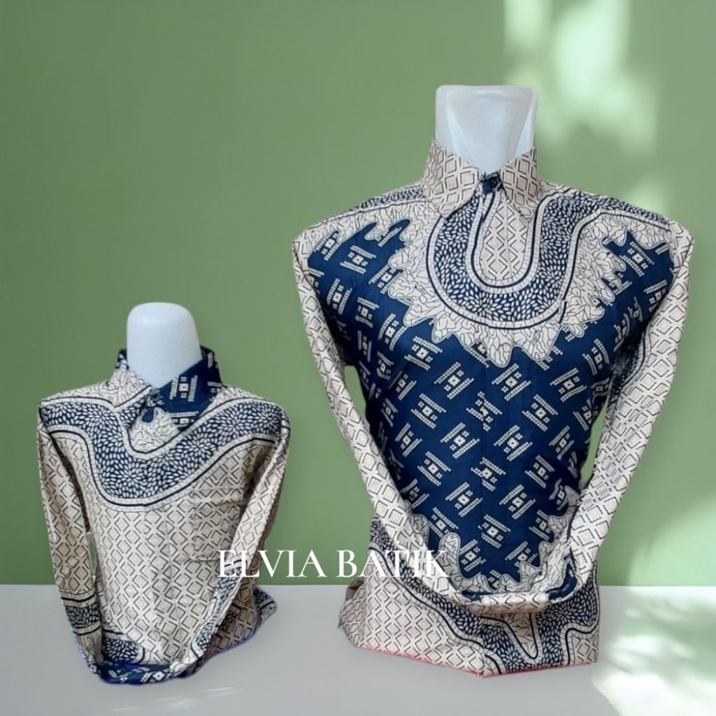 Batik pria lengan panjang premium bahan katun puring warna biru cream/biru toska