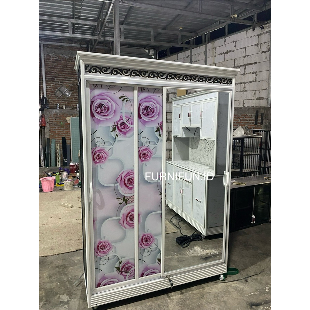 Lemari Baju Aluminium / Lemari Sliding / Lemari Motif / Lemari Kaca