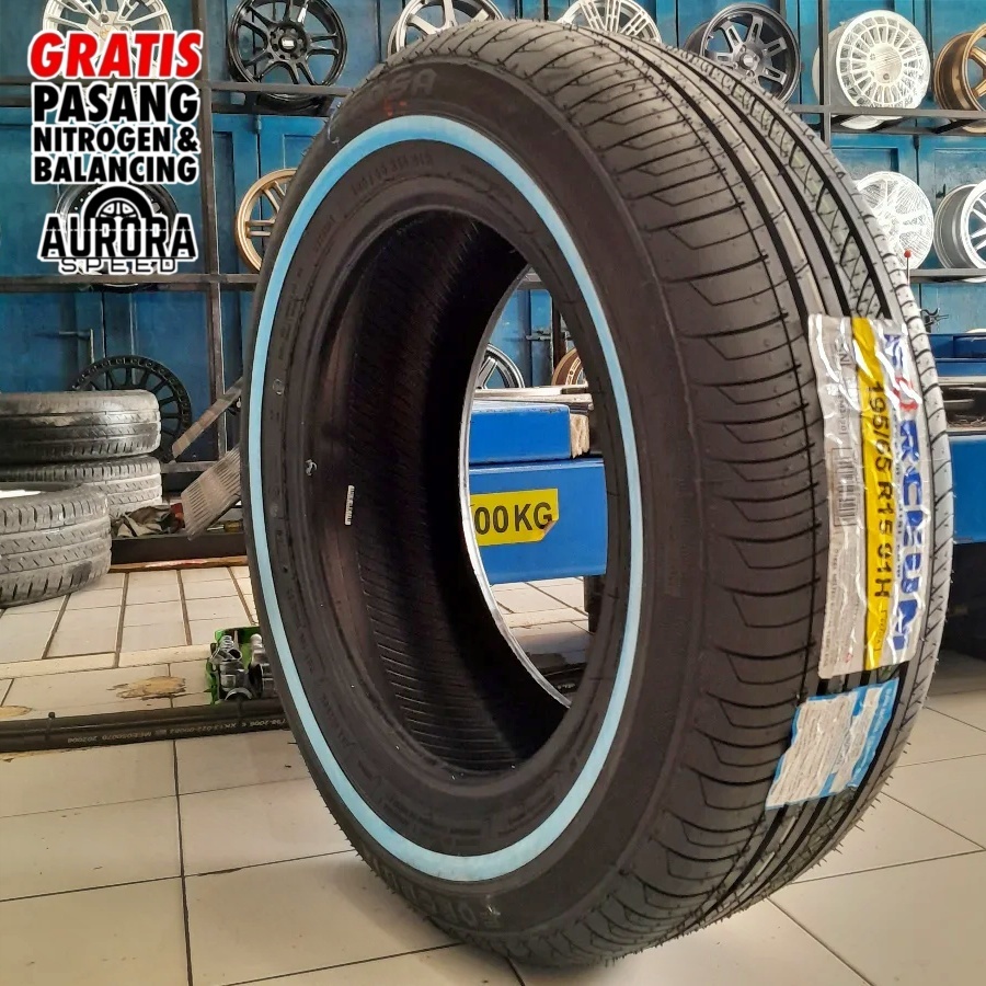 Ban mobil list putih FORCEUM ECOSA WLW 195/65 R15 ban tubles ring 15 Mobilio Luxio Livina Xenia APV
