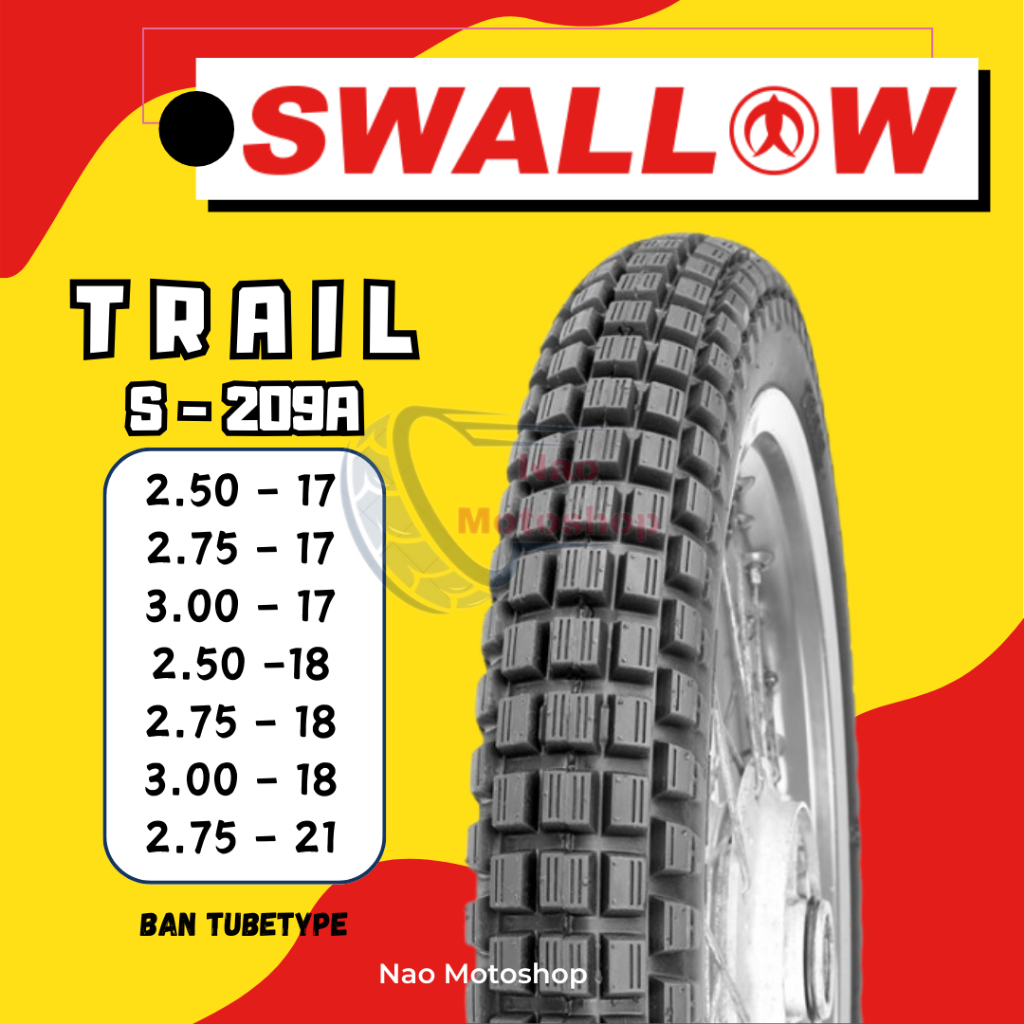 BAN MOTOR SWALLOW TRAIL RING 17 RING 18 S-209A TUBETYPE NON TUBELESS BAN TRAIL TAHU 2.50 2.75 3.00