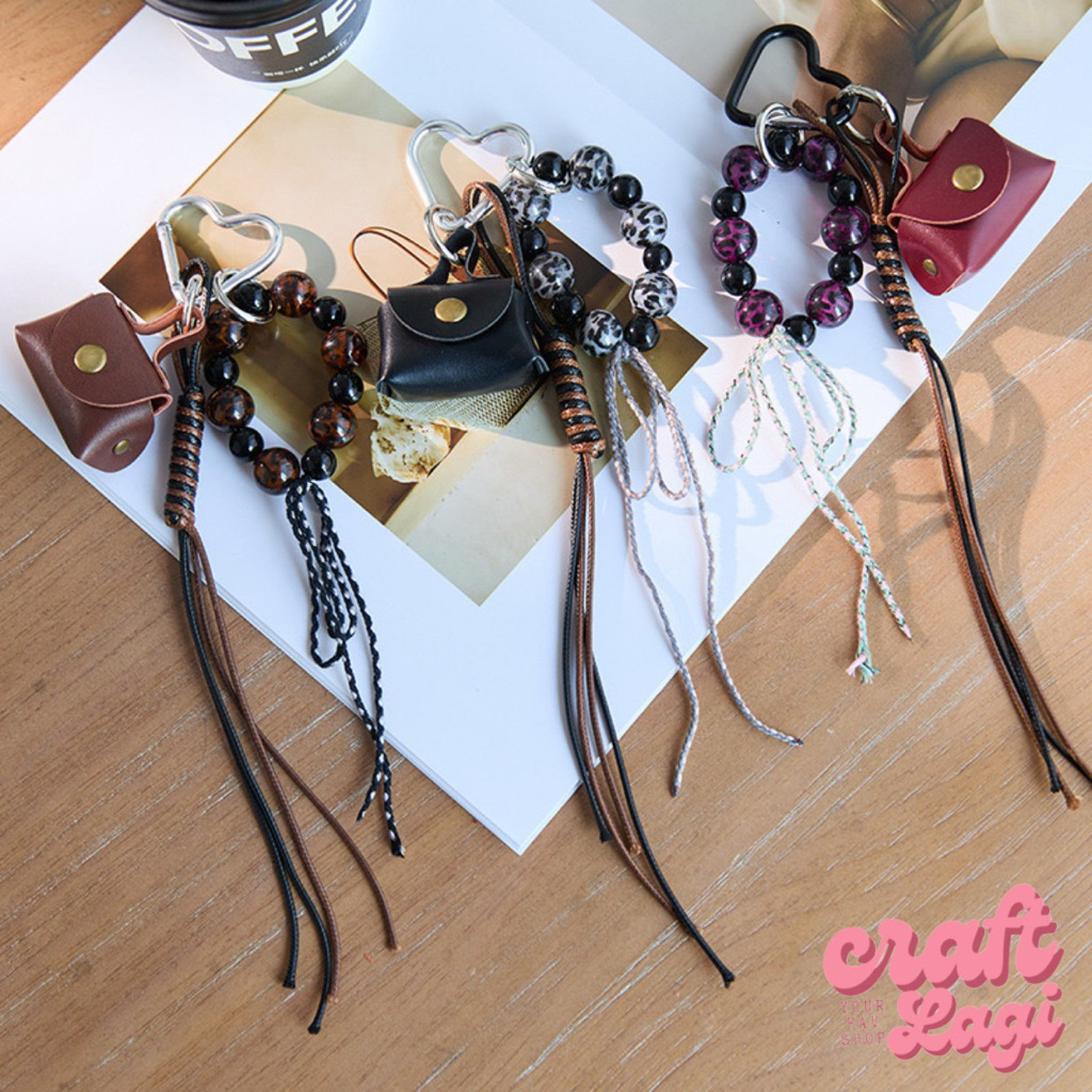 (Craftlagi) Bag Charm Chain Y2K Miu Miu Ganci Hits Gantungan Kunci Love Mini Handbag Pita Tas Gaul C