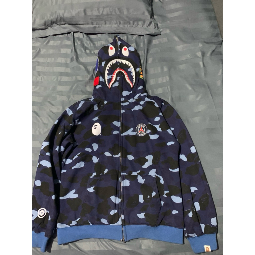 BAPE A BATHING APE SHARK X PSG FULL ZIP UP HOODIE ZIPPER SECOND USED SECONDARY JACKET