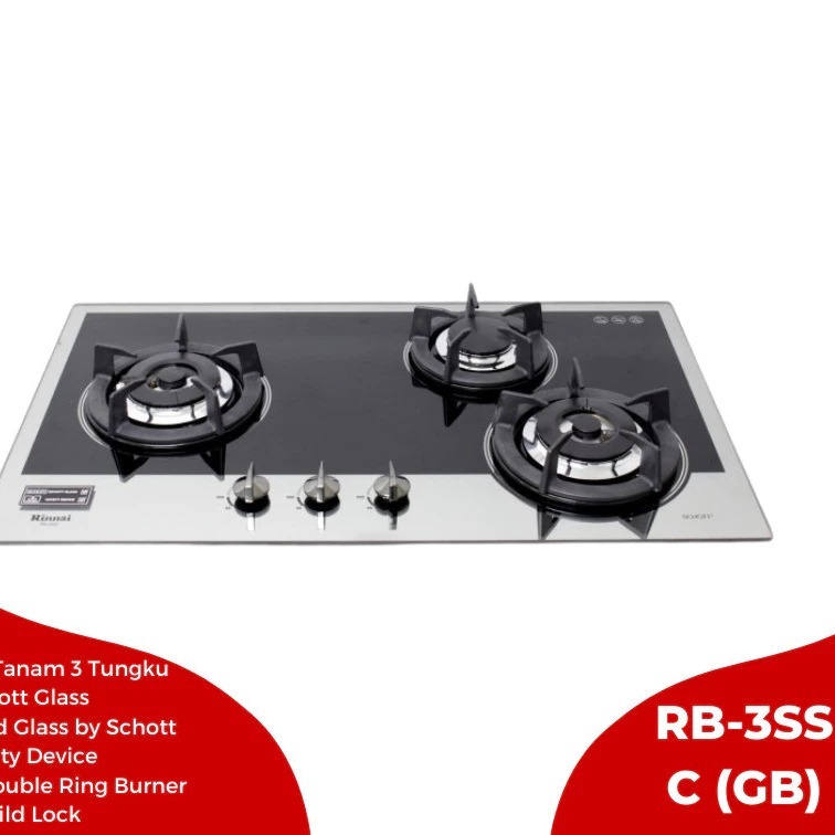 Rinnai Grande RB-3SS-C(GB) Kompor 3 Tungku Black Kompor Tanam Rinnai Grande Shining Black BATAM