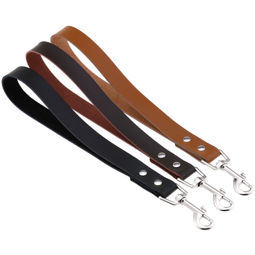 Tali Tuntun Anjing Kulit Asli Premium Handle Leash Strap Kuat Tebal dengan Kait Besi Stainless untuk