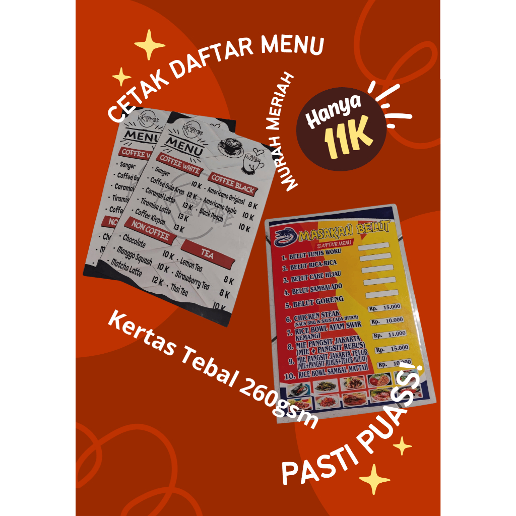 

Cetak Daftar Menu Makanan Minuman Cafe Restoran – Full Color Laminasi Custom