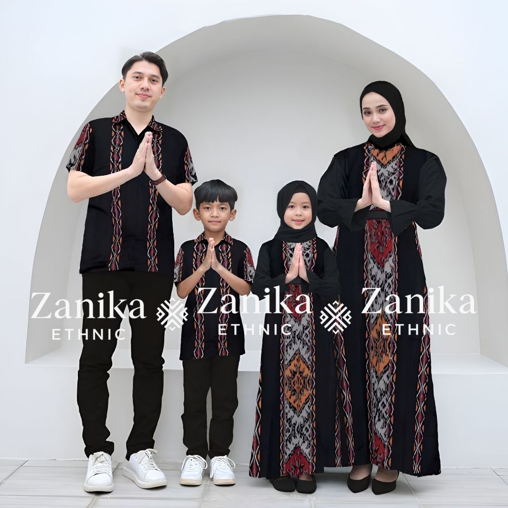 Set Family Baju Couple Tenun Series Kartini Warna Black Maroon Dress X Kemeja Tenun Ethnik Pasangan 