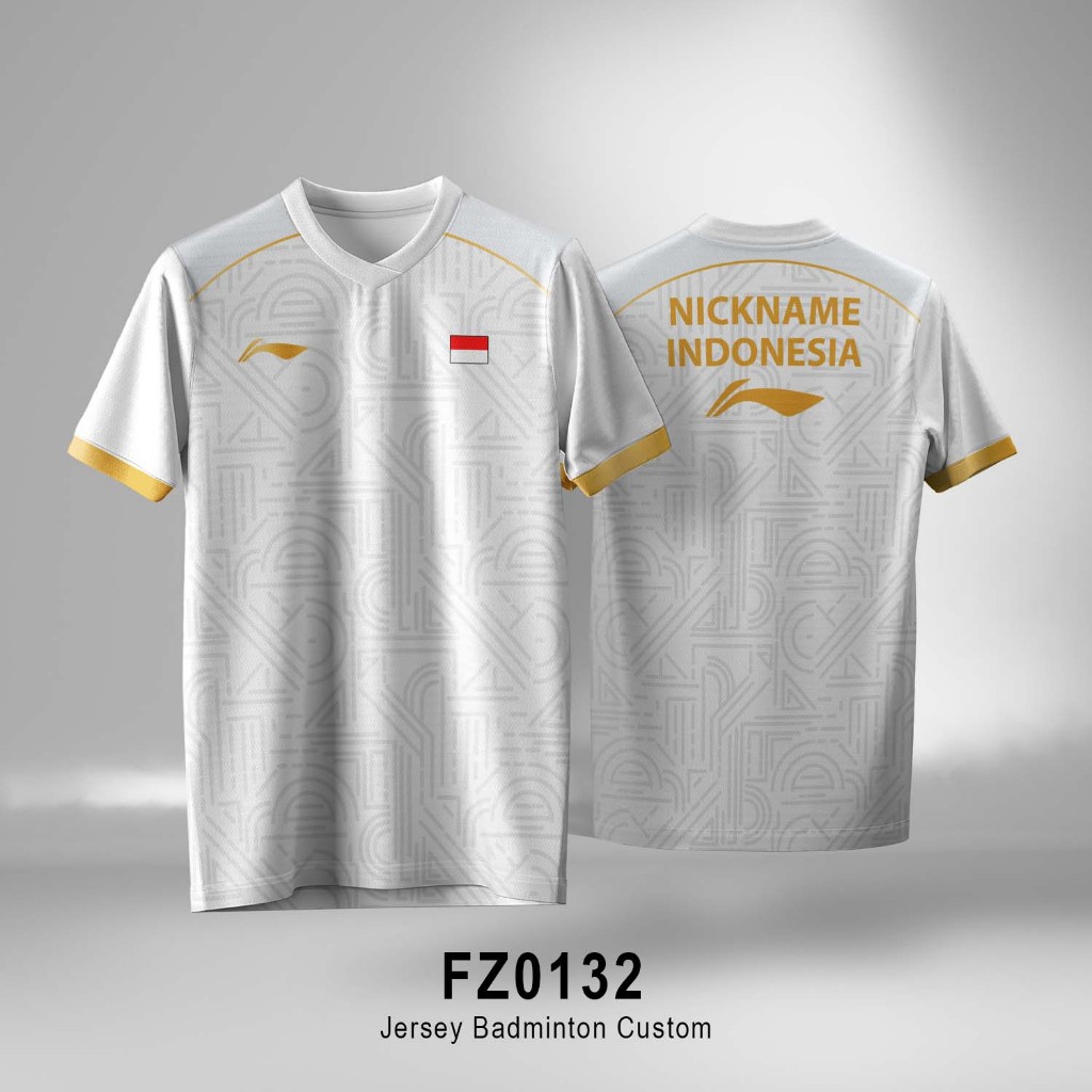 Jersey Bulu Tangkis Putih Gold/Navy Gold Custom Nyaman