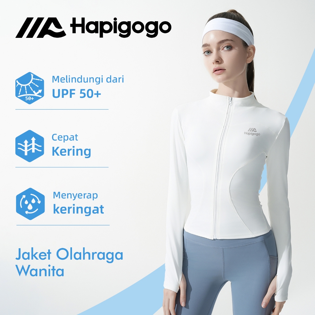 Hapigogo baju olahraga wanita Jaket Olahraga Wanita Lengan Panjang Untuk Yoga Jaket Anti UV Sport UP
