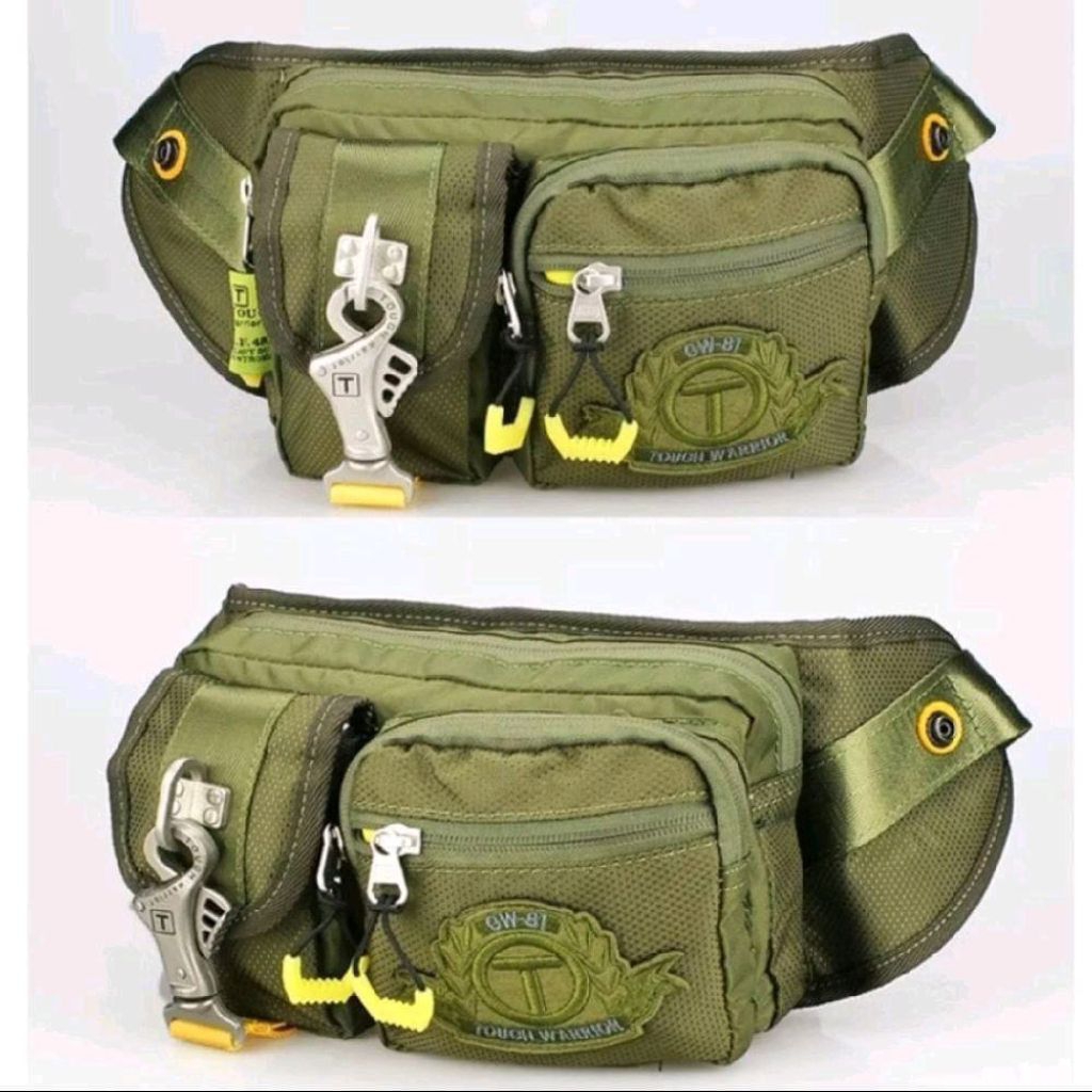 Tough Warrior Tas Pinggang 5592 Anti Air Bahan Parachute Import Hitam Army Slingbag Kualitas Tinggi 