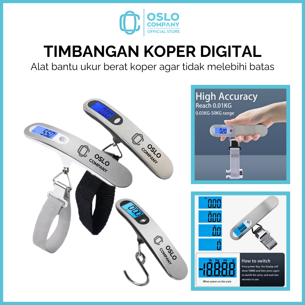 OSLO COMPANY - Timbangan Koper Elektronik Portable Stainless Digital Travel Luggage Scale Maks 50kg