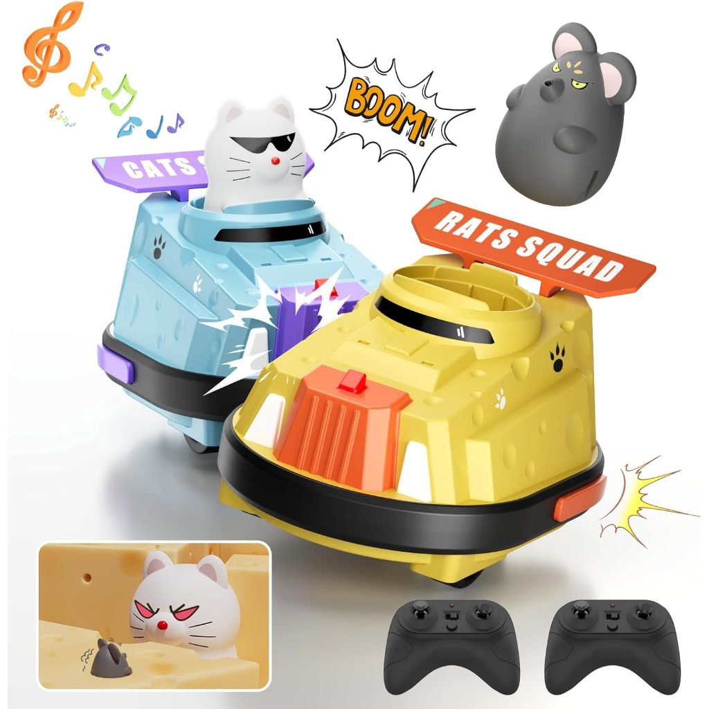 2 Pack Remote Control Car, RC Ejecting Bumper Car for Kids, Cat and Rat War Cheese Bumper Car, Car