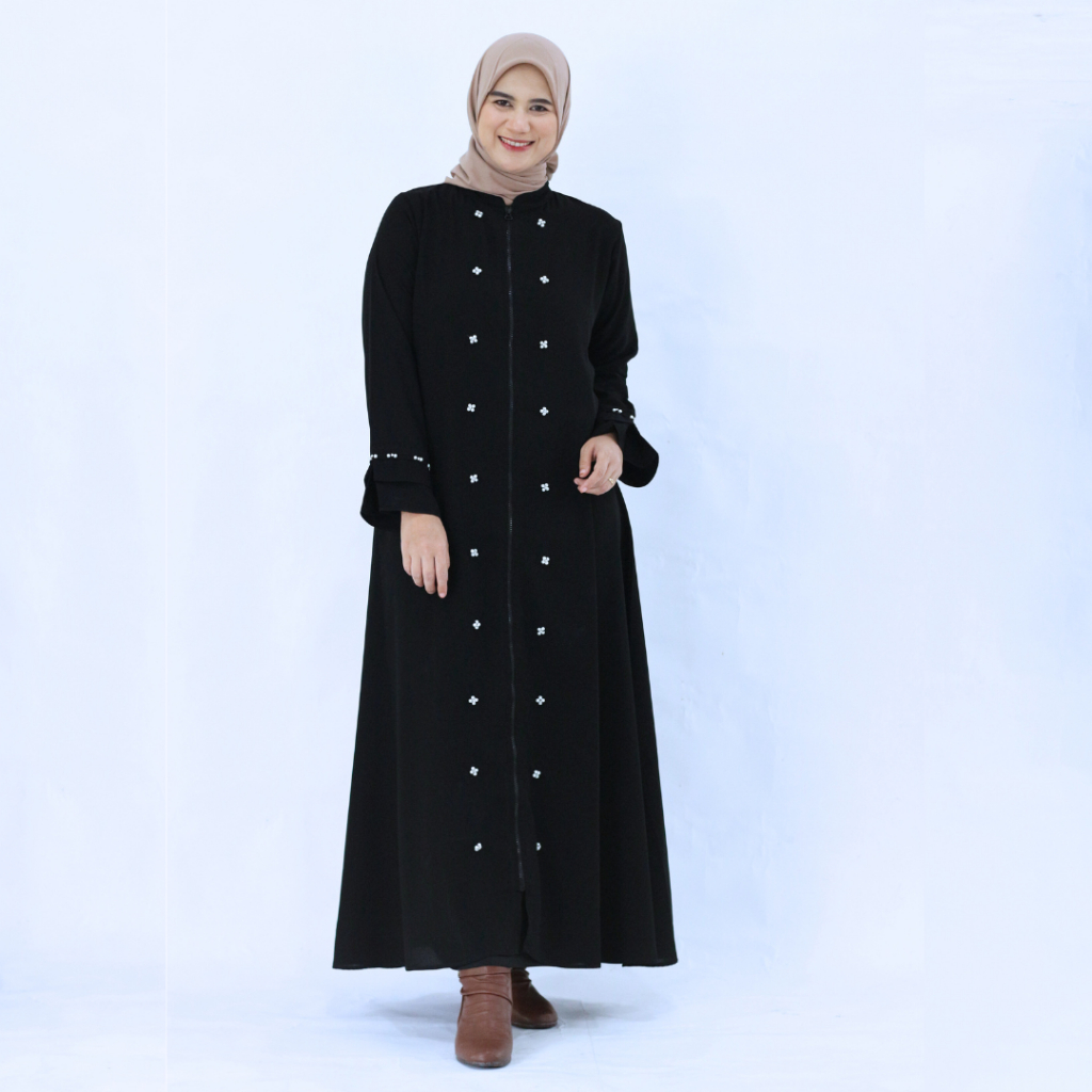 Haifa Abaya Jetblack Woolpeach Premium