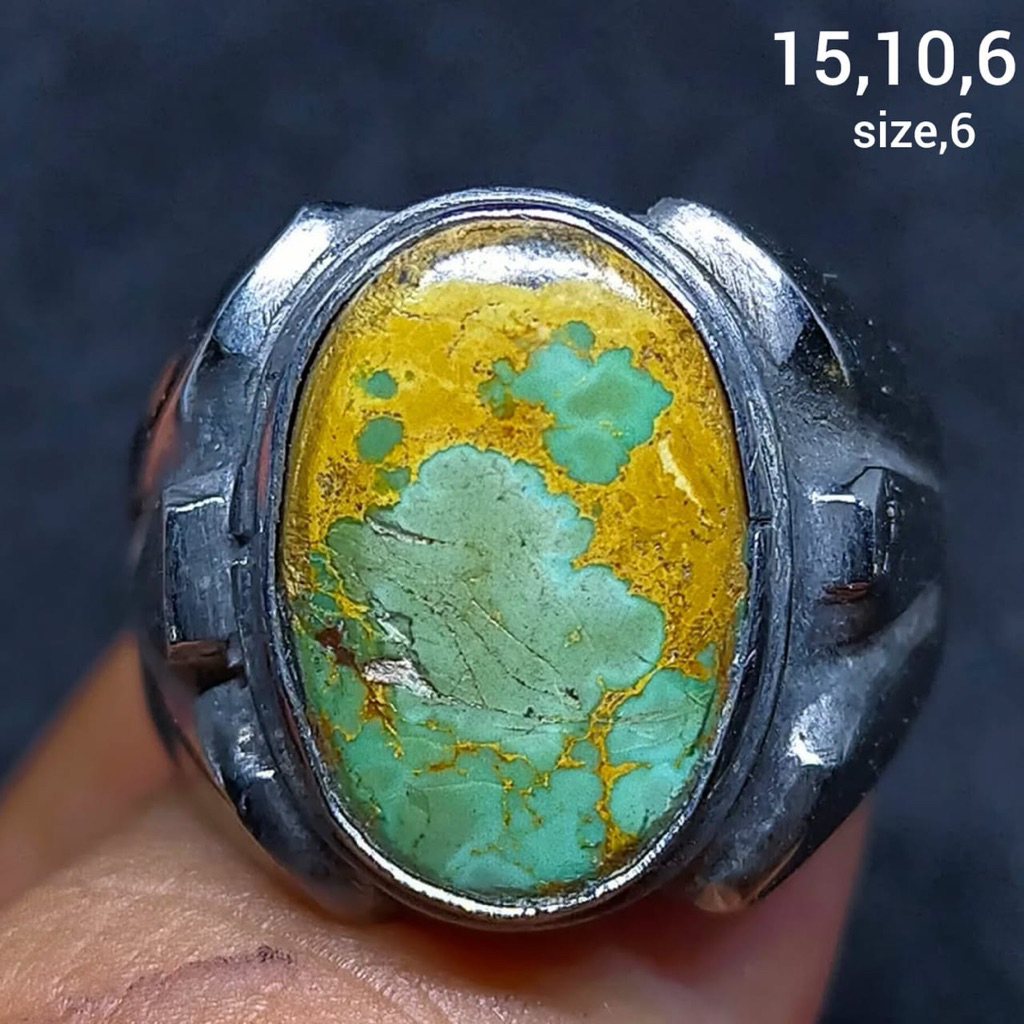 cincin batu akik asli pirus peris serat emas antik top hq natural (asli alam)