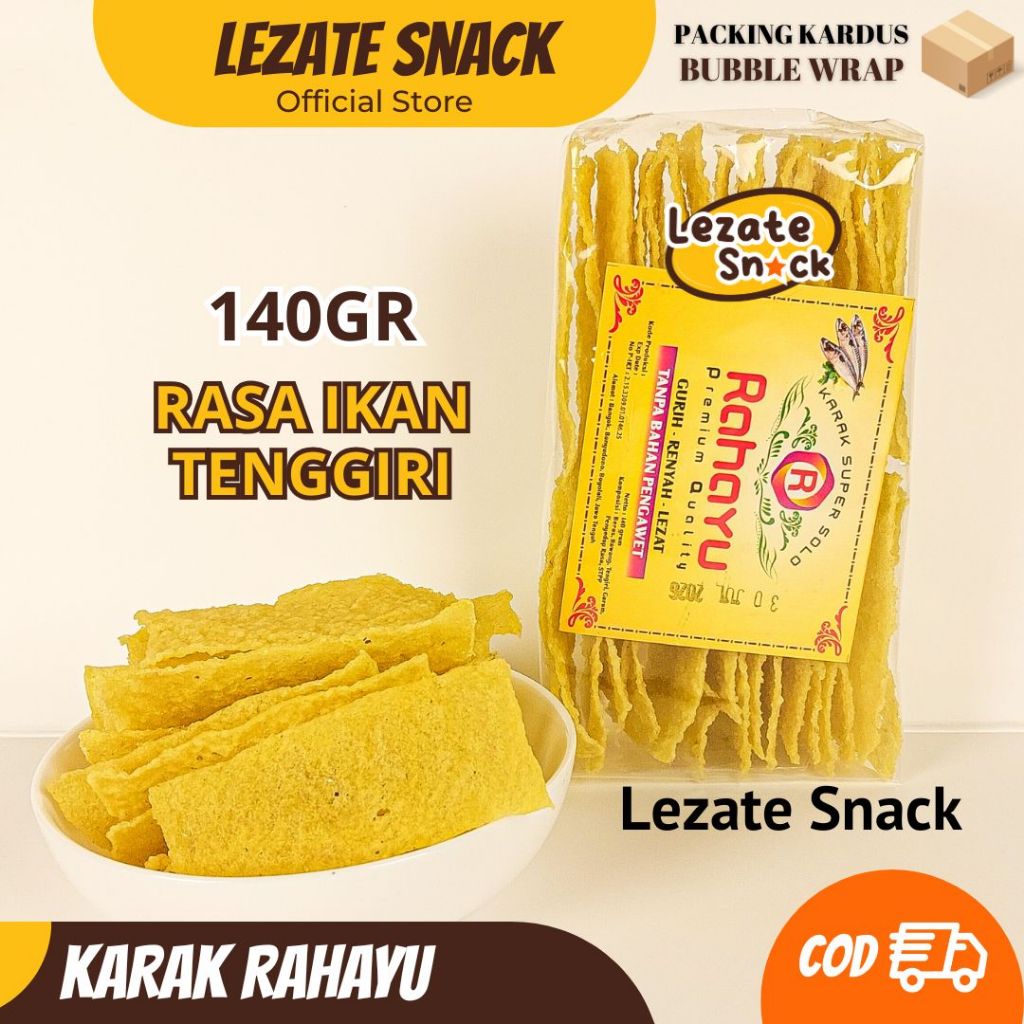 

Kerupuk Gendar Rasa Ikan Tengiri 140GR Merk Rahayu Murah Enak Renyah / Krupuk Karak Gendar Puli Mentah Rasa Bawang Lezate Snack LEZATE
