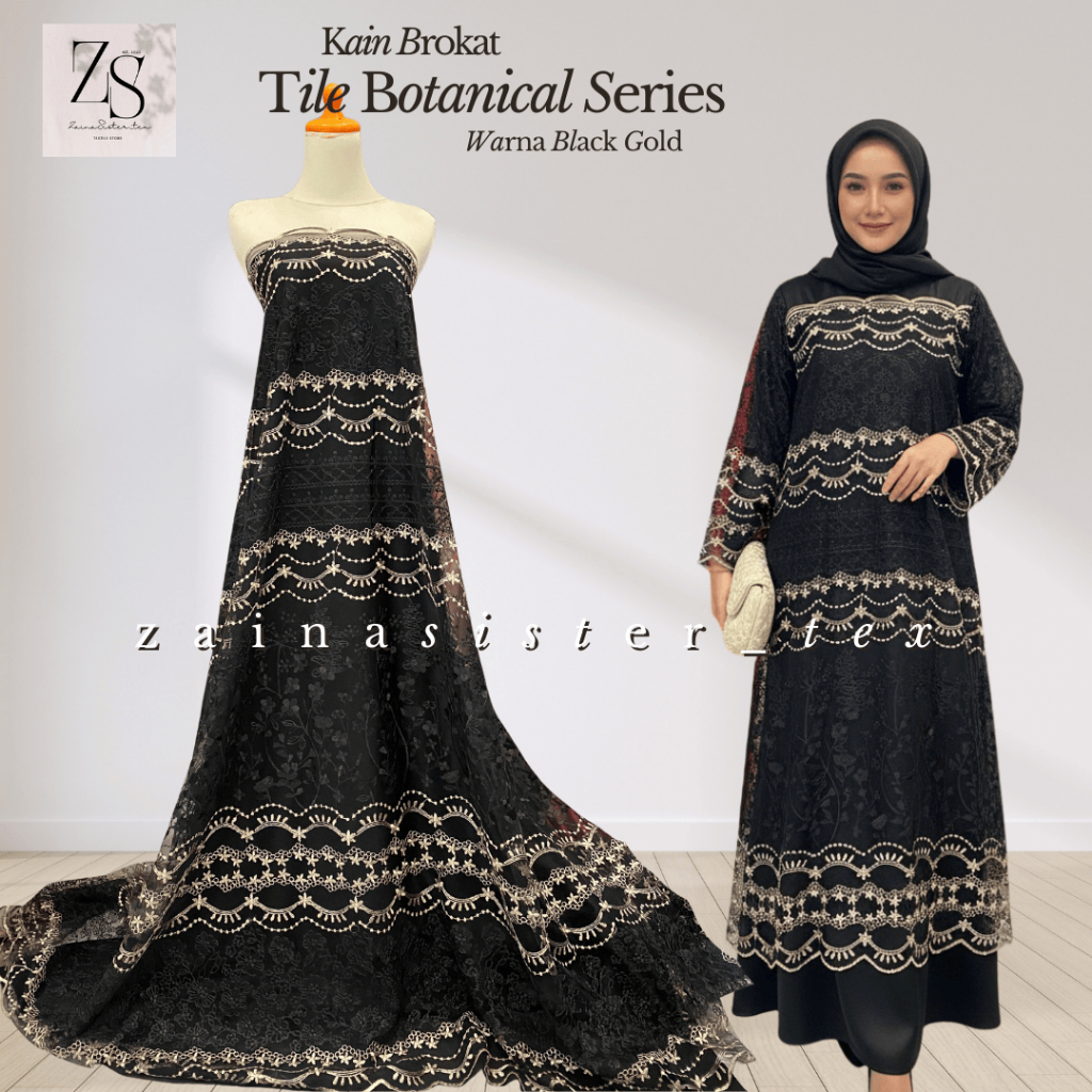 0,5 Meter Bahan Kain Kebaya Brokat Tile Modern Embroidery Bordir Two Tone Botanical Series Warna Hit