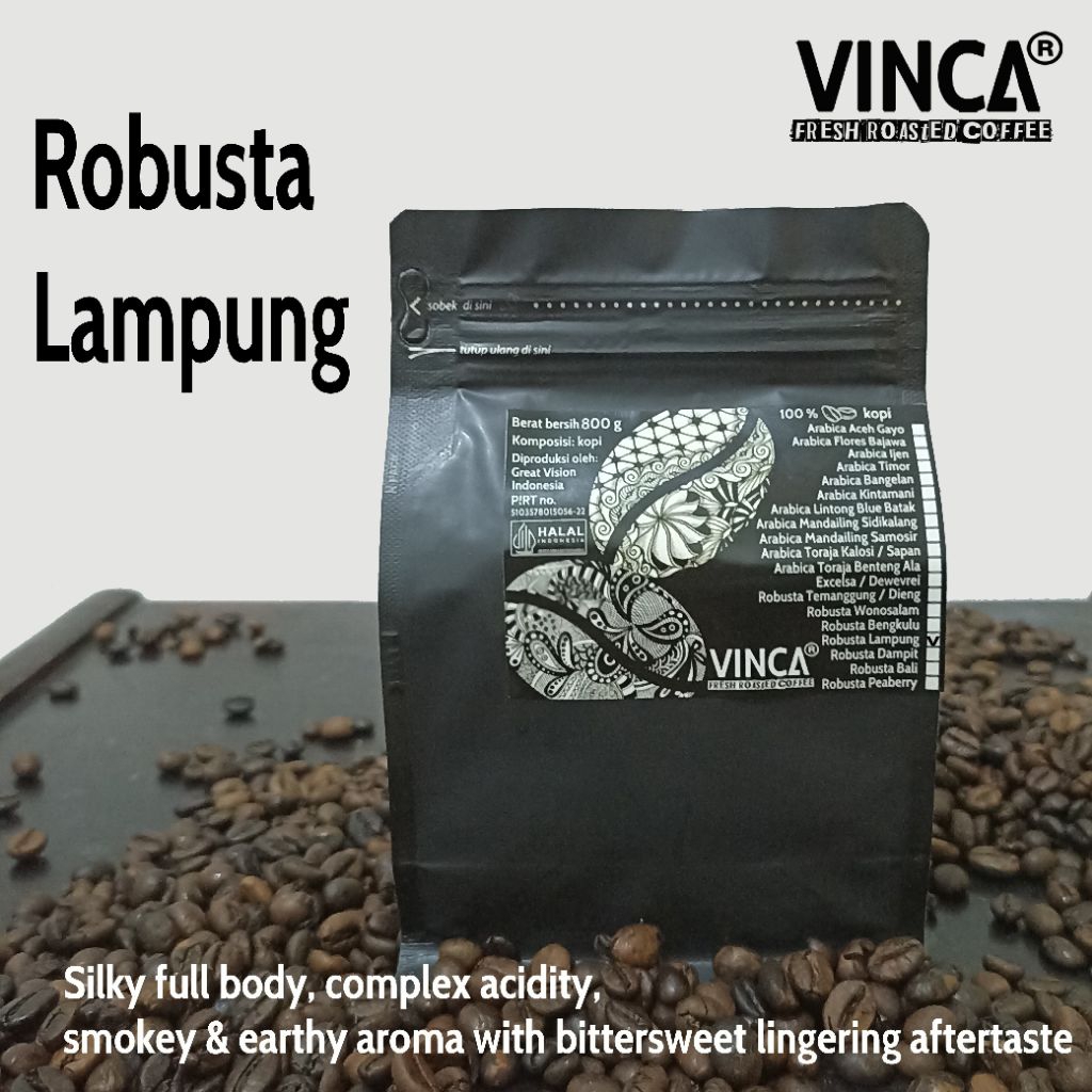 

Vinca kopi Robusta Lampung780-820 gram (level roast sesuai pesanan)