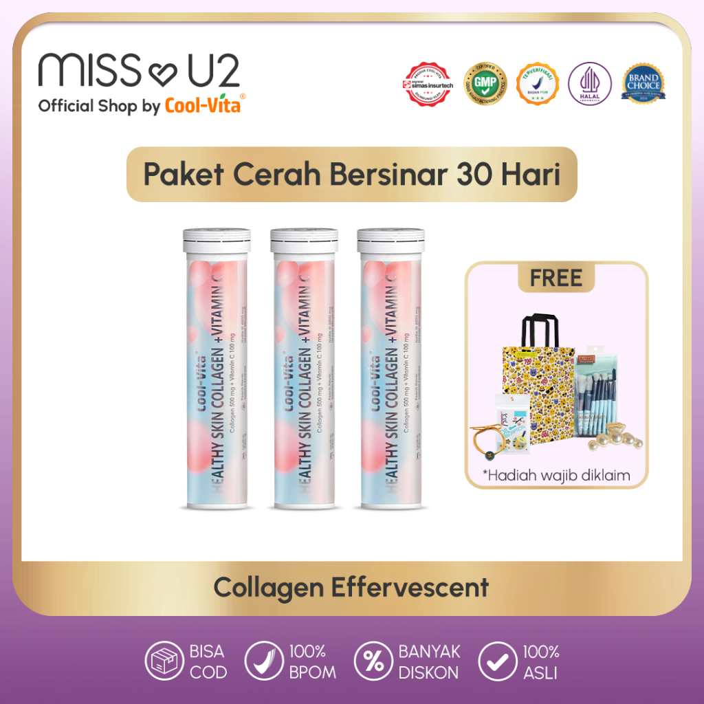 [60 Tablet - 3 Tube] COOLVITA ORIGINAL PAKET GLOWING ALAMI Collagen Effervescent Pencerah Kulit | Su