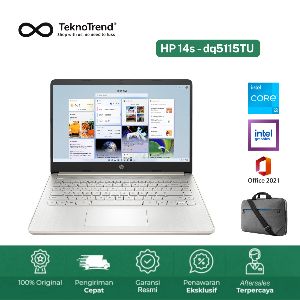 Laptop HP 14s Intel Core i3 dq5115TU [ 14 Inch  FHD - Windows 11 Office ] Garansi Resmi
