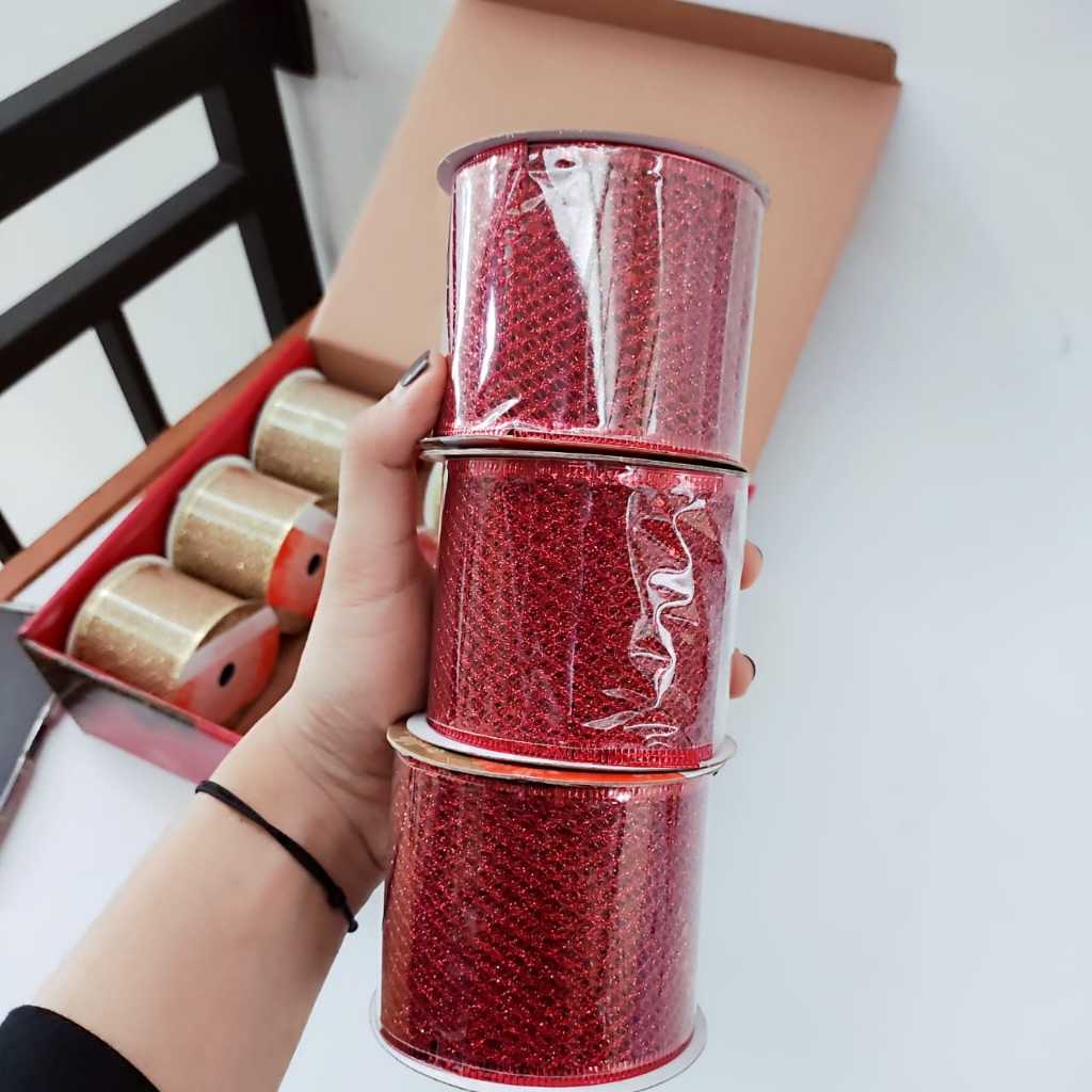 

[10cm 10y] Pita Natal Gulung Gliter Pinggir Kawat Pita Kawat Gliter Dekorasi Pohon Natal Pita Lilit Hiasan Parcel Natal Merry Christmas Murah Grosir Pita Natal Lilit Pohon Hiasan Parcel Natal Merah Emas Pink Biru Hijau Murah Grosir