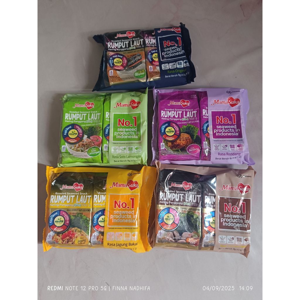 

RUMPUT LAUT PANGGANG MAMA SUKA ISI 2 RASA ORIGINAL , Jagung Bakar, Rendang, Korean Bbq, Dan Soto lamongan 4,5 gr