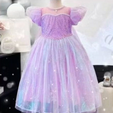 Baju pesta anak dress lilac ungu elsa frozen