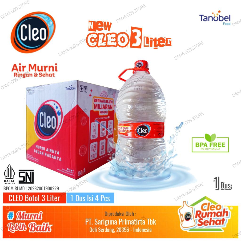 

[ Air Minum CLEO Pure Water | Kemasan Botol 3 Liter | 1 Dus Isi 4 Pcs | 1 Dus ]