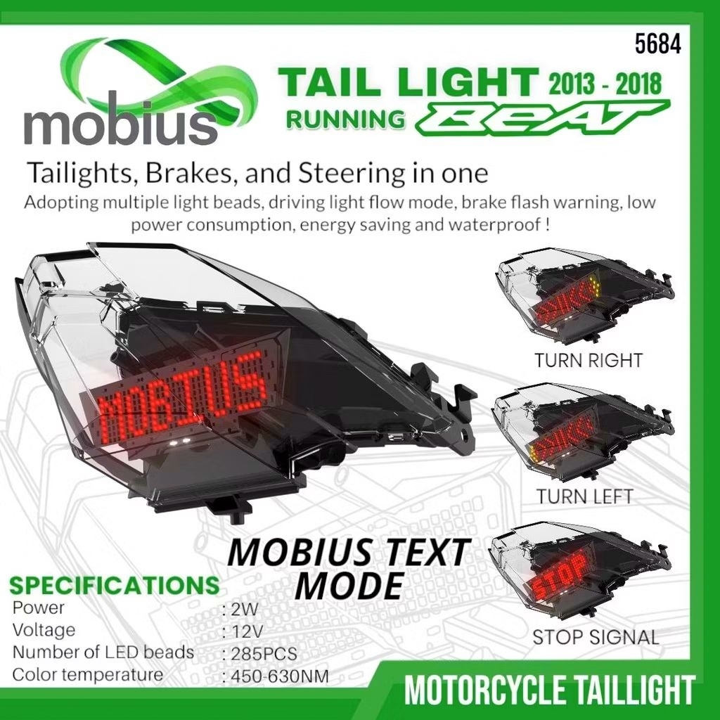 lampu stop led animasi text beat 2013-2018 lampu belakang led animasi beat 2013-2018