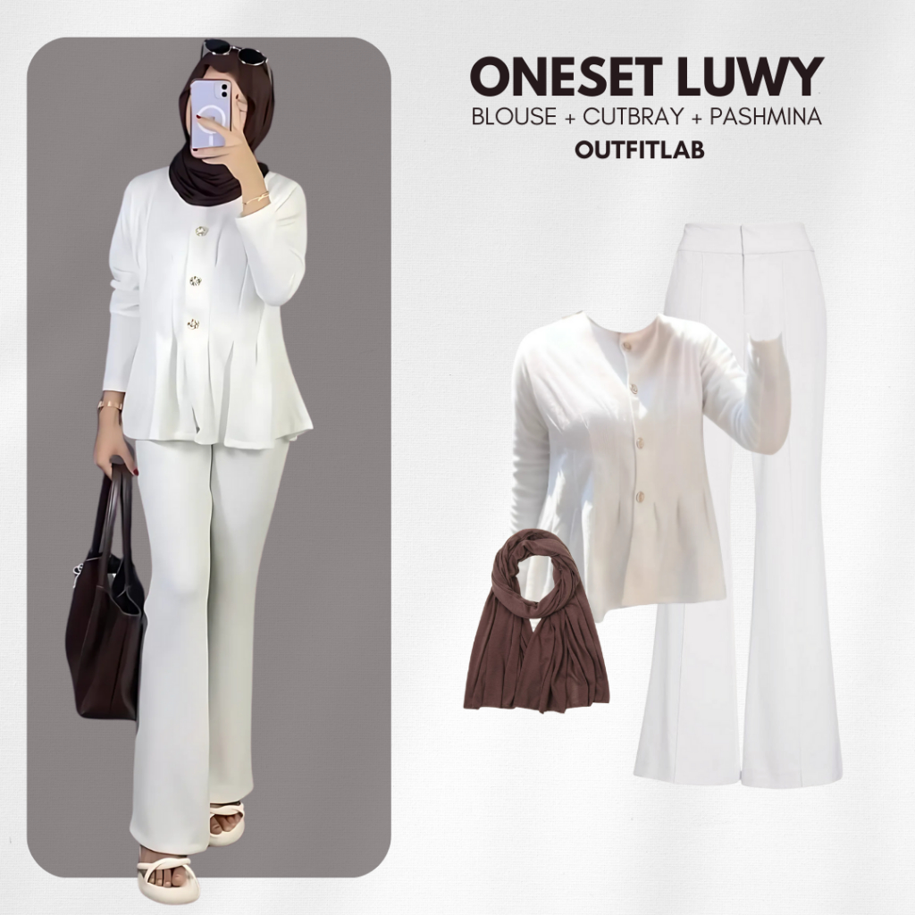 Outfit Set Luwy Kekinian ( Blouse + Cutbray + Pashmina ) One Set OOTD Hijab Wanita Simpel Korea Hits