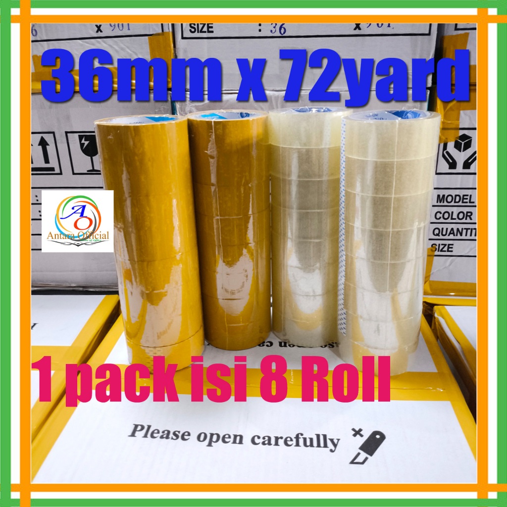 

Lakban 36mm x 72Yard 1 Pack Isi 8 Roll 1 1/2 Inch Bening Coklat Clear Tape Selotip Opp packing Selasiban Isolasi Kualitas Bagus Eastern Pigeon