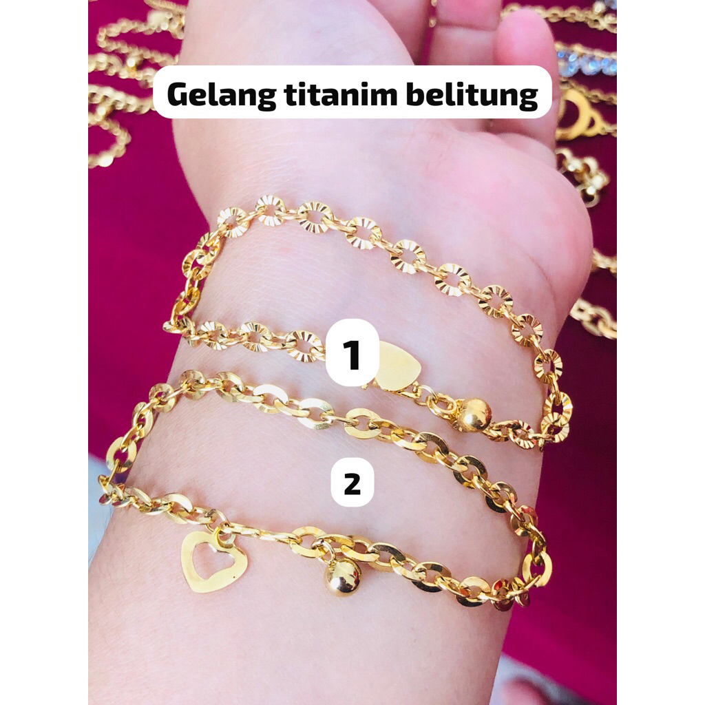 gelang belitung titanium motif emas
