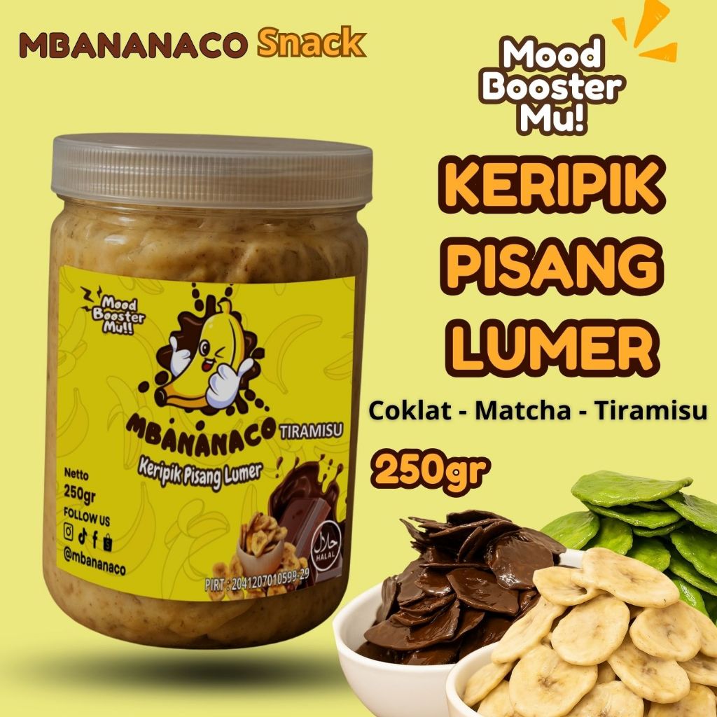 

MBANANACO - Keripik pisang lumer Tiramisu Matcha Coklat 250gr Banana Chips Cemilan Snack enak